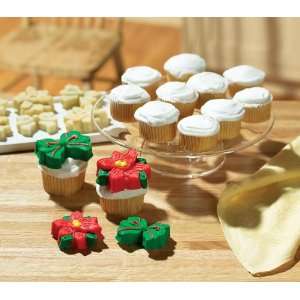  Holiday Cupcake Toppers Baking Molds   Poinsettias & Bows 