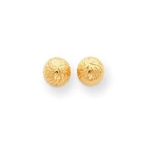  Diamond Cut Swirl Ball Post Earrings in 14k Yellow Gold Jewelry