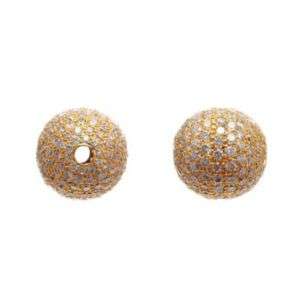  DIAMOND PAVE 18K SOLID YELLOW GOLD BEAD BALL FINE FINDING JEWELRY 
