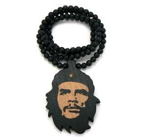 CHE GUEVARA Wooden Pendant 36 Black Wooden Ball Chain Necklace  XW13