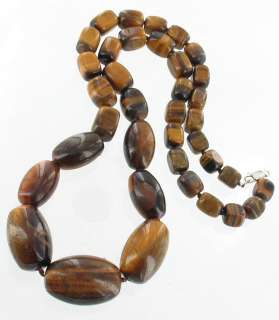  GIANT HUGE POLISHED TIGERS EYE BEAD NECKLACE HAND KNOTTED RARE!  