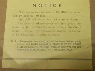   LLOYD TRIESTINO PASSENGER SHIP NOTICE ABOUT ARRIVAL IN BOMBAY  
