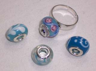   HOLE COLORED GLASS BEADS AND INTERCHANGEABLE ADJUSTABLE RING GIFT #GBB