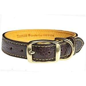  Chocolate Bison Leather Dog Collar Lined w/ Soft, Gold Elk 