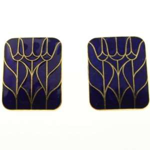   Gold Plated Cloisonne Earrings in Rectangle Shape  21x27MM Blue
