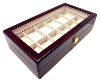   Cherrywood Watch Box   Glass Top Display Case Stores 12 Watches  