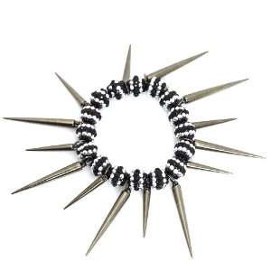 Spike Stretch Bracelet; Gunmetal; Black And Silver Rhinestones 