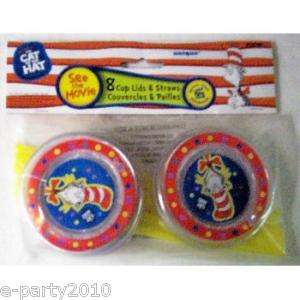CAT in the HAT PARTY Supplies ~(8) Cup LIDS &(8) STRAWS 011179121663 