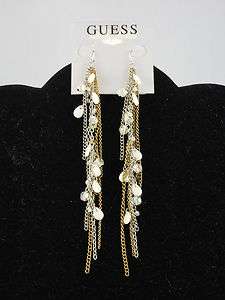 Guess Natural Selection Two Tone Long Chain Earrings  