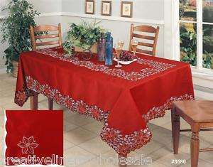 Christmas Poinsettia Tablecloth 70x104 & 12 Napkins RED GOLD Holiday 