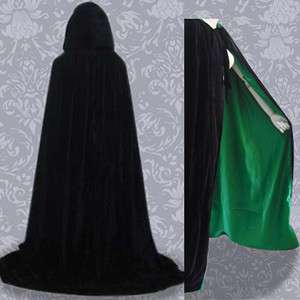 Black/Green Hooded Cloak Velvet Cape Wedding Shawl Sca  