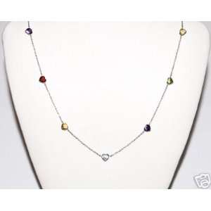   14K White Gold Heart Shaped Gemstone Necklace 16 New: Everything Else