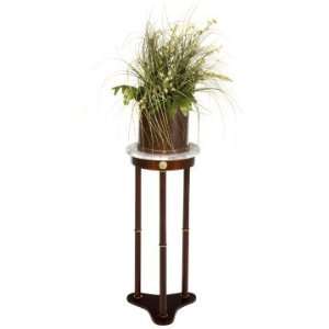 Stand Plant Round White Marble Top Wood Cherry Finish 