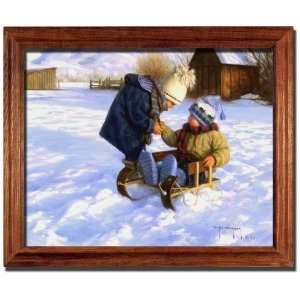  Cold Hands Girl Boy Sled Snow Robert Duncan Framed Art 