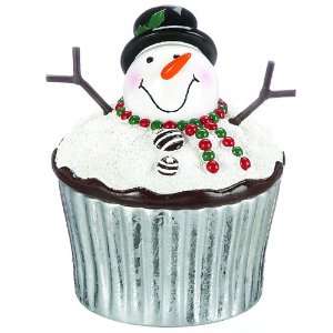  Snowman Cupcake Trinket Box   Snowman with Bead Scarf 