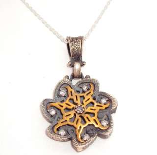 Oxidized Cubic Zirconia Pendant Chain Sterling Silver  