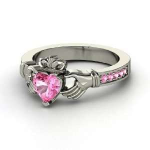   Claddagh Ring, Heart Pink Sapphire 14K White Gold Ring Jewelry