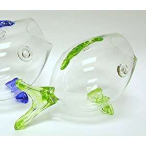   Glass Fish Bowl, Fish Shaped 14 Length  Green/Clear Glass Kitchen