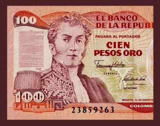 100 PESOS ORO Banknote of COLOMBIA 1991   Antonio Nariño   Pick 426 
