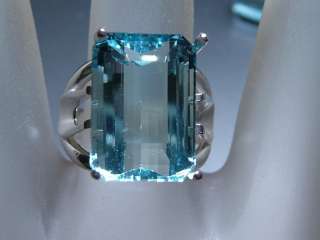 11.70ct Emerald Cut Blue Topaz Solitaire Ring SS 925  