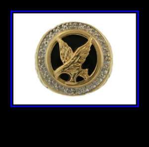 Mens 10K Solid Two Tone Gold Onyx & Diamond Eagle Ring  