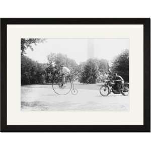 Black Framed/Matted Print 17x23, Motorcycle cop chases a Penny 