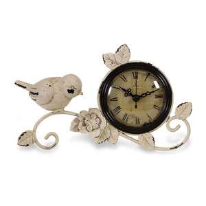 FRENCH COUNTRY Bird DESK CLOCK Distressed Ivory Aviary  