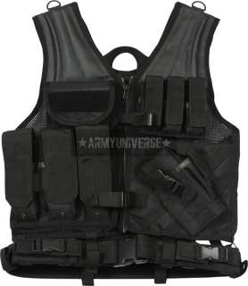 Black Military Cross Draw Tactical Vest 613902649101  