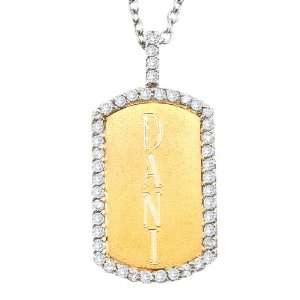 Personalized 14k Yellow gold monogramed dog tag pendant necklace with 