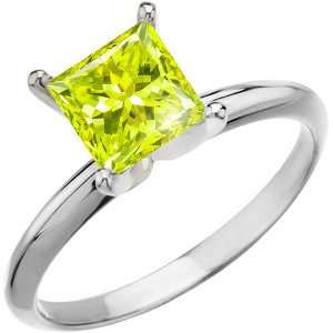 Prong Solitaire 14K White Gold Ring with Fancy Greenish Yellow Diamond 