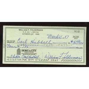 Carl Hubbell Hand Signed 1987 Bank Check~psa Coa~giants  