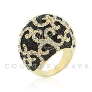  Courtney Kaye 14k Gold Hematite Bonded Black Cocktail Ring 
