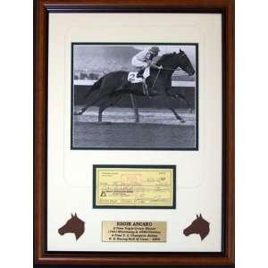  Eddie Arcaro Autographed Framed Personal Check Sports 