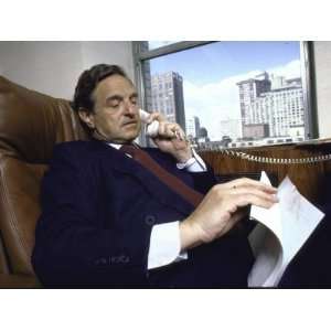  Investment Banker George Soros Working on Phone in Office 