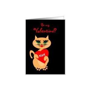  Love You Valentines Day Kitty Kat with Big Red Heart Card 
