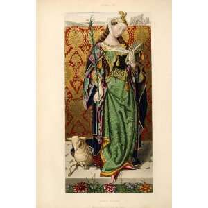   Saint Agnes Lucas van Leyden   Hand Colored Lithograph
