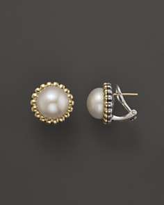 Lagos Sterling Silver Fluted Pearl Earrings with 18K Gold