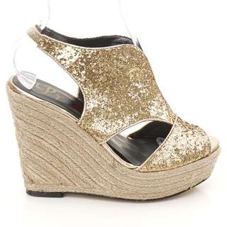 NEW GOLD ESPADRILLE WEDGE PLATFORM WOMENS SHOES 5.5  