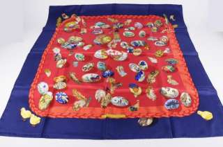 Hermes Couvee Dhermes Faberge Egg Scarf 100% French Silk Navy Red 