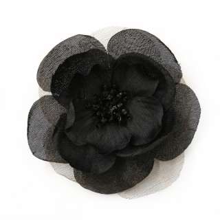 Black Camellia Hand Made Fabric Flower Clip & Pin Brooch F11004  