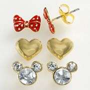 Disney Mickey Mouse Gold Tone Simulated Crystal Bow and Heart Stud 