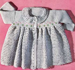 Vintage Crochet PATTERN Baby Sacque Sweater Robe Flower  