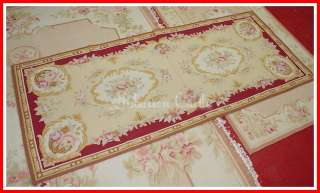 X8 RUNNER Needlepoint Rug PINK ROSE French Aubusson pattern 