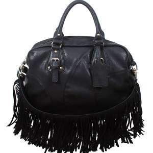   Western style satchel bag   Purse Handbag with det. fringe strap BLACK