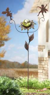 Double Fairy Sunflower Gazing Ball Garden Wind Spinner Stake Lawn 