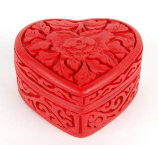 CINNABAR BOX HEART Love Keepsake Jewelry Trinket Feng Shui Chinese 