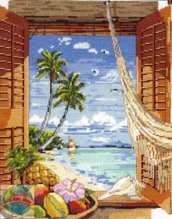 Cross Stitch Kit ~ Tropical Vacation Window Beach House  
