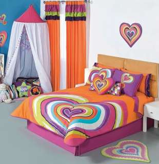 Girls Orange Hearts Comforter Sheets Bedding Set Twin 7  