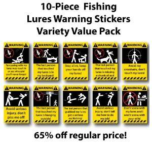  10 Pack Fishing Lure Warning Stickers 