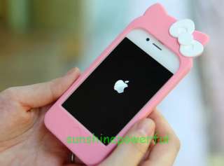 Light Pink Hello Kitty Double Bow Silicone Soft Case Cover for iPhone 
